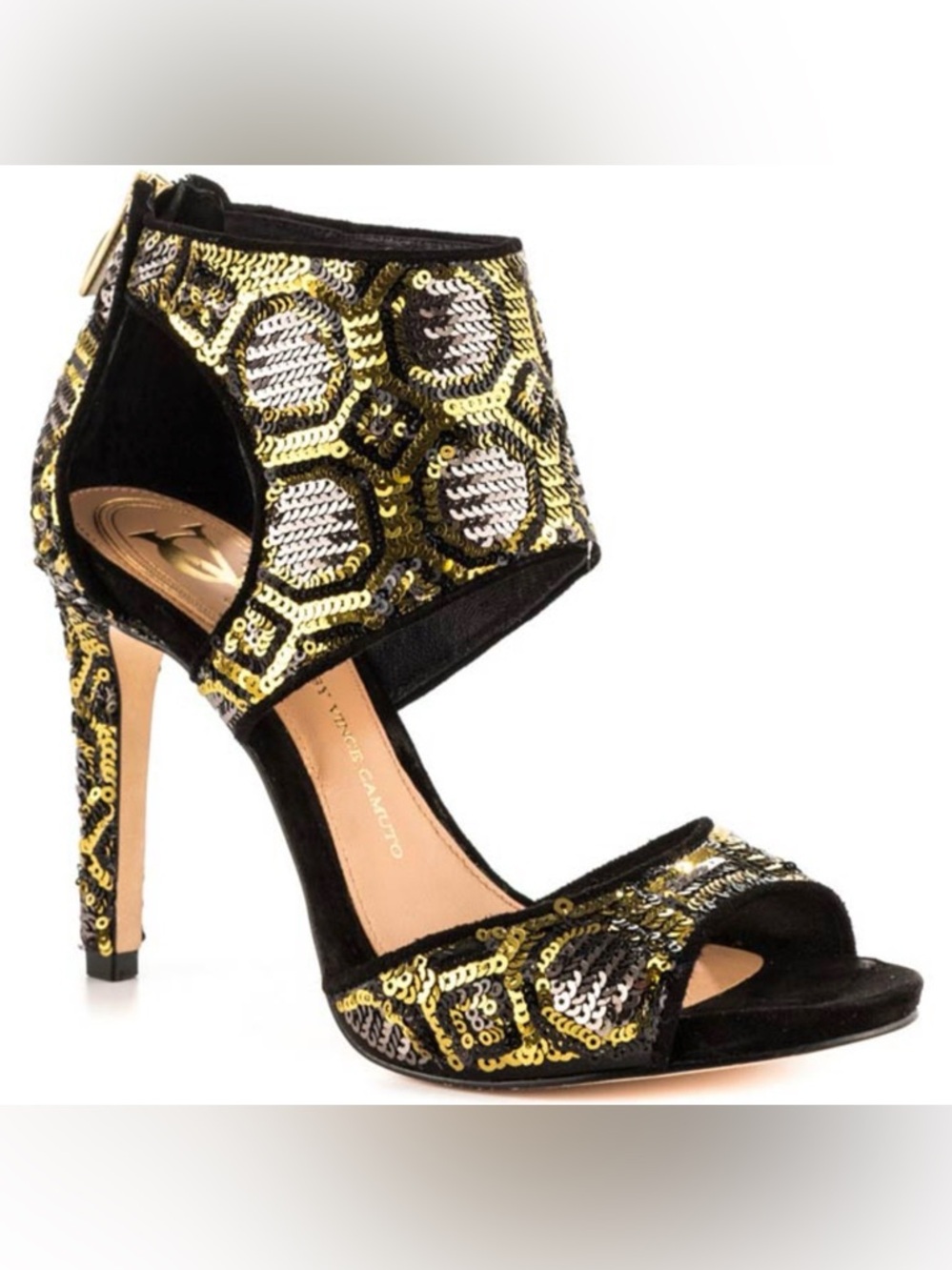 Vince Camuto Signature Brandie Sequin Heel Galaxy Black Size 9 NIB Dust Bag